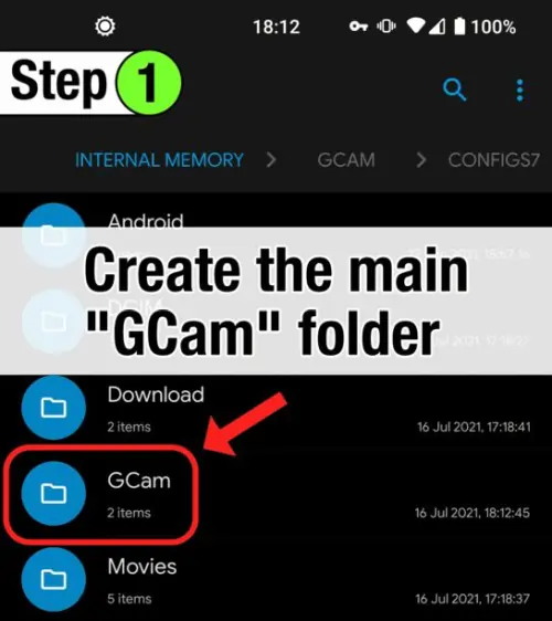 Create GCam Folder on Internal Storage