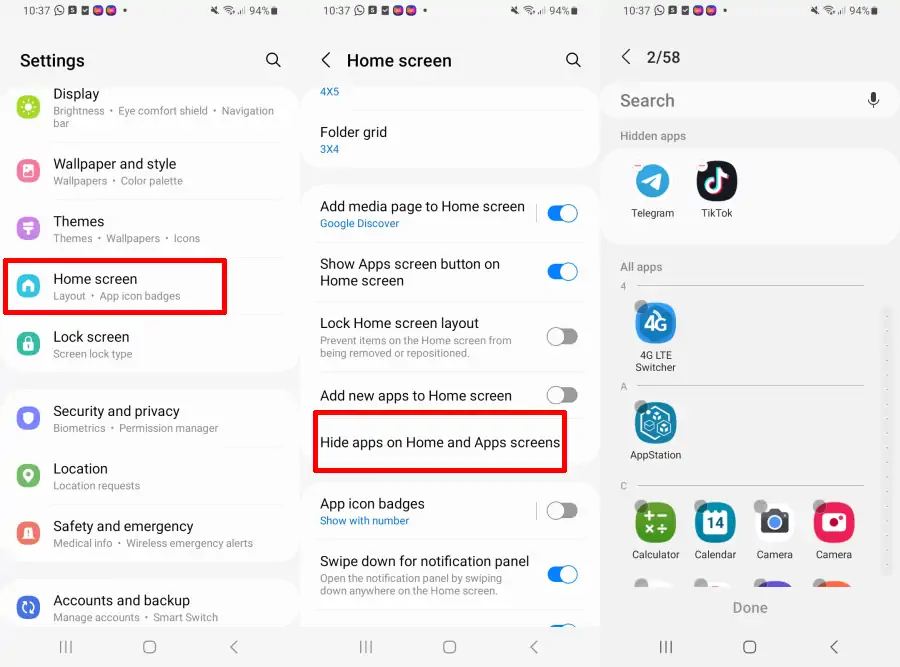 Hide Apps on Samsung A14 Through Settings