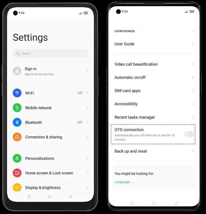 Enable OTG Connection Oppo