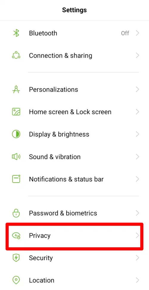 Privacy Settings Oppo